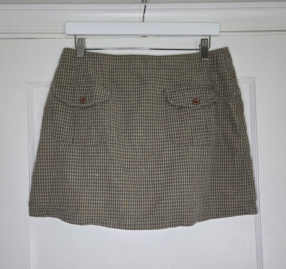 Aeropostale Vintage A-Line Skirt Womens 12 Beige Plaid Cotton Mini